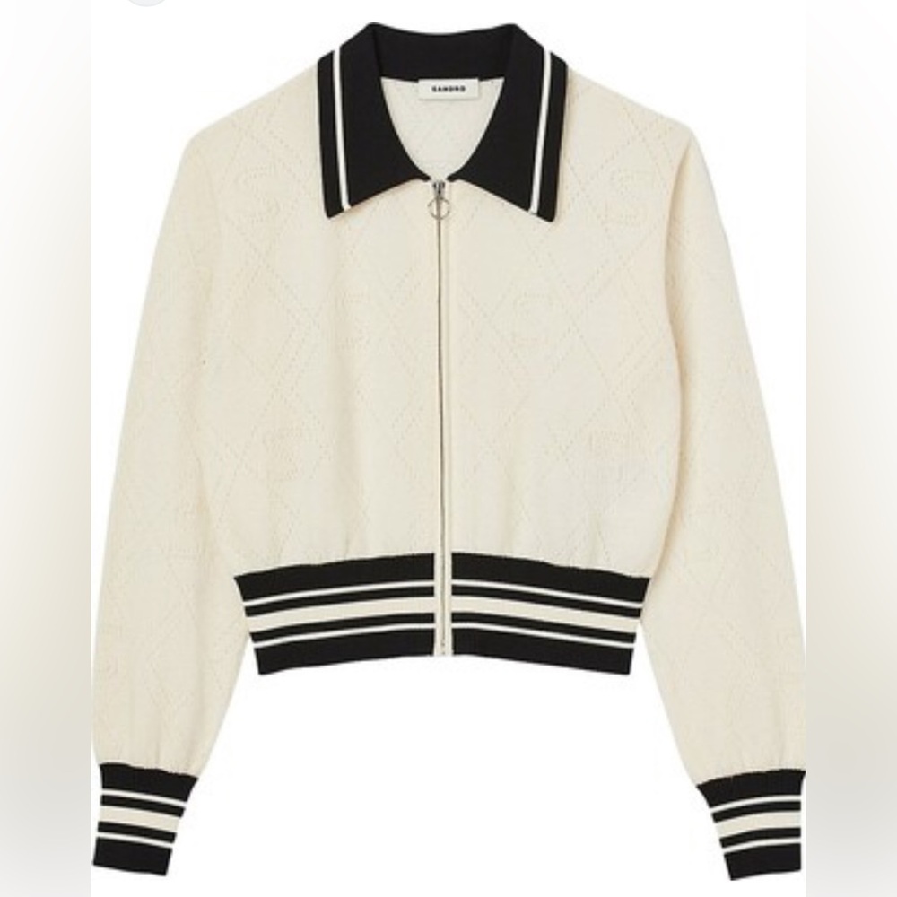 Sandro Women POLO Collar Slim Zip Cardigan Sweater
